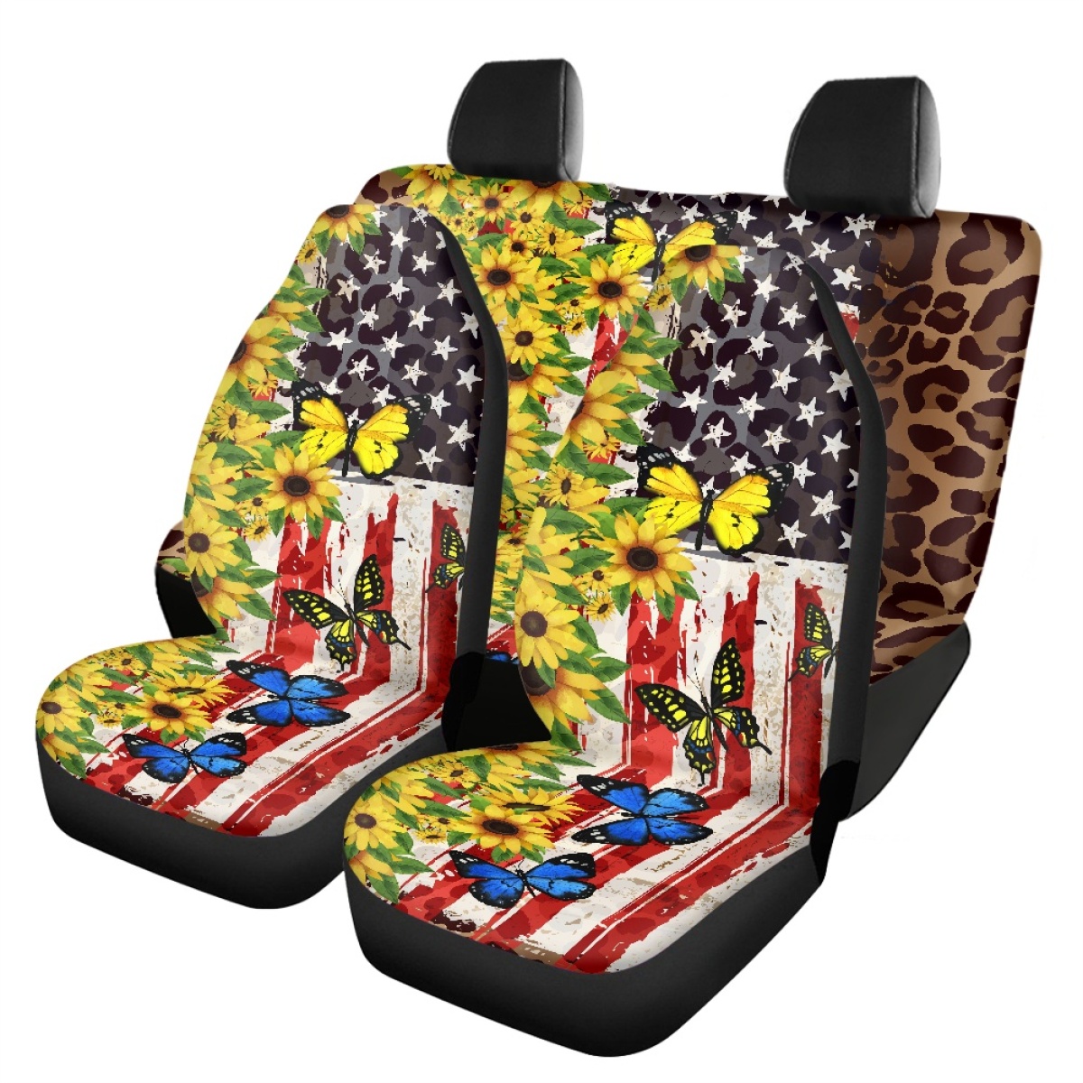 Full Set of Leopard Print Car Elastic Seat Covers Front and Rear Interior Floral - Picture 24 of 50