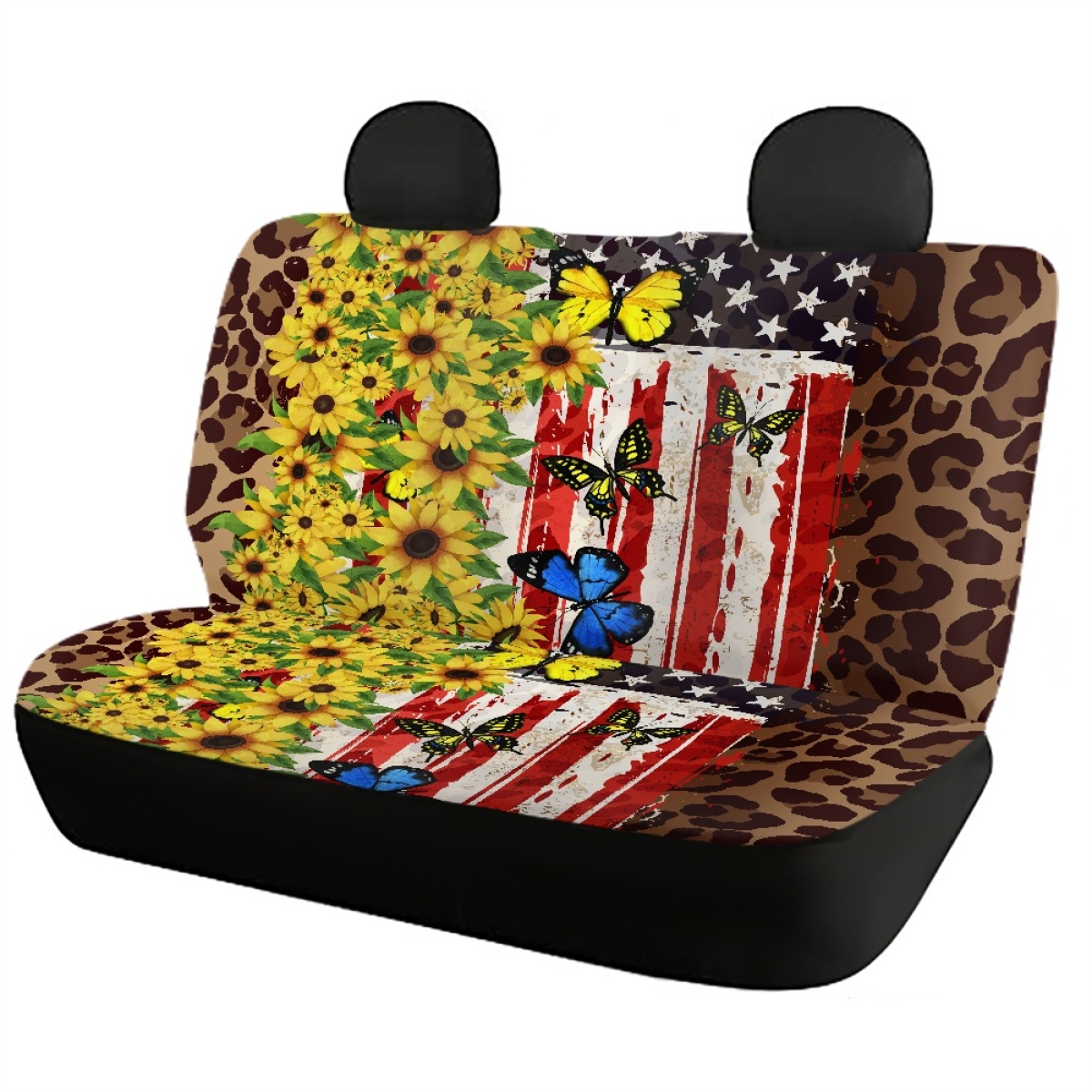 Full Set of Leopard Print Car Elastic Seat Covers Front and Rear Interior Floral - Picture 25 of 50