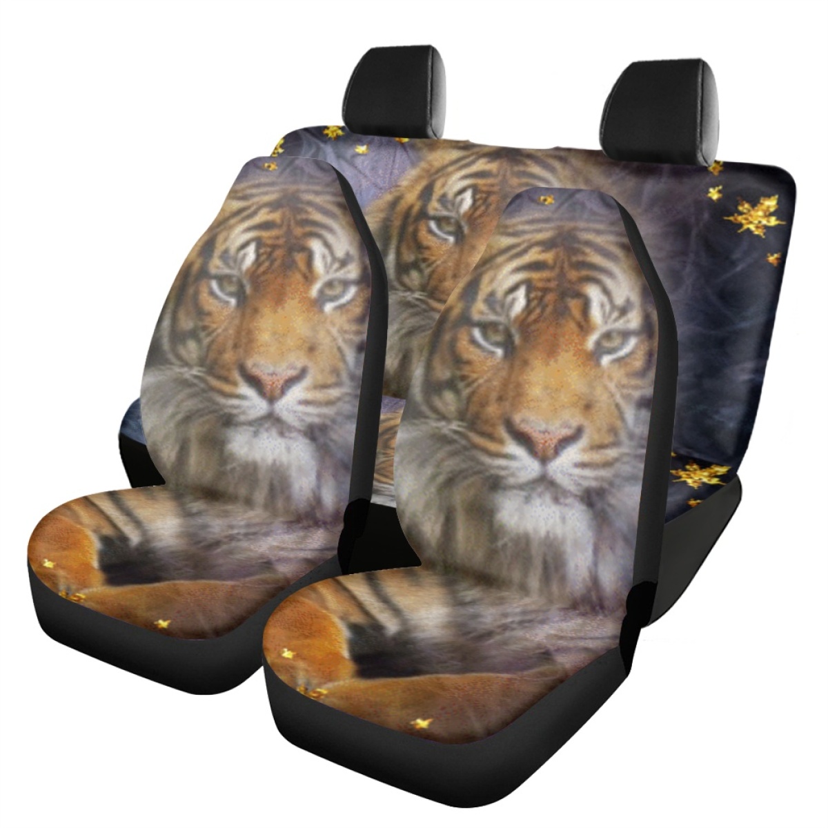 Full Set of Leopard Print Car Elastic Seat Covers Front and Rear Interior Floral - Picture 27 of 50