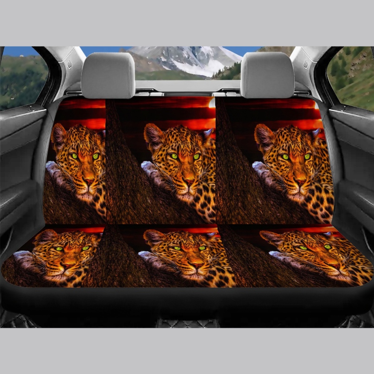 Full Set of Leopard Print Car Elastic Seat Covers Front and Rear Interior Floral - Picture 31 of 50
