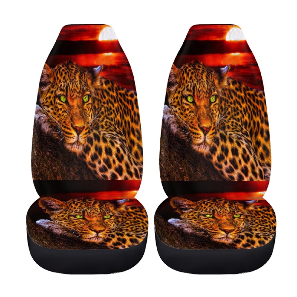 Full Set of Leopard Print Car Elastic Seat Covers Front and Rear Interior Floral - Picture 32 of 50