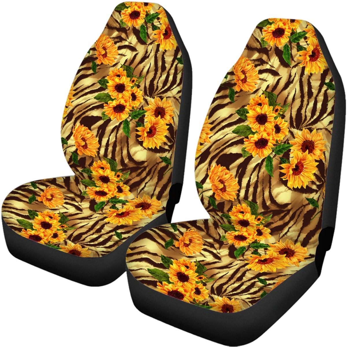 Full Set of Leopard Print Car Elastic Seat Covers Front and Rear Interior Floral - Picture 34 of 50