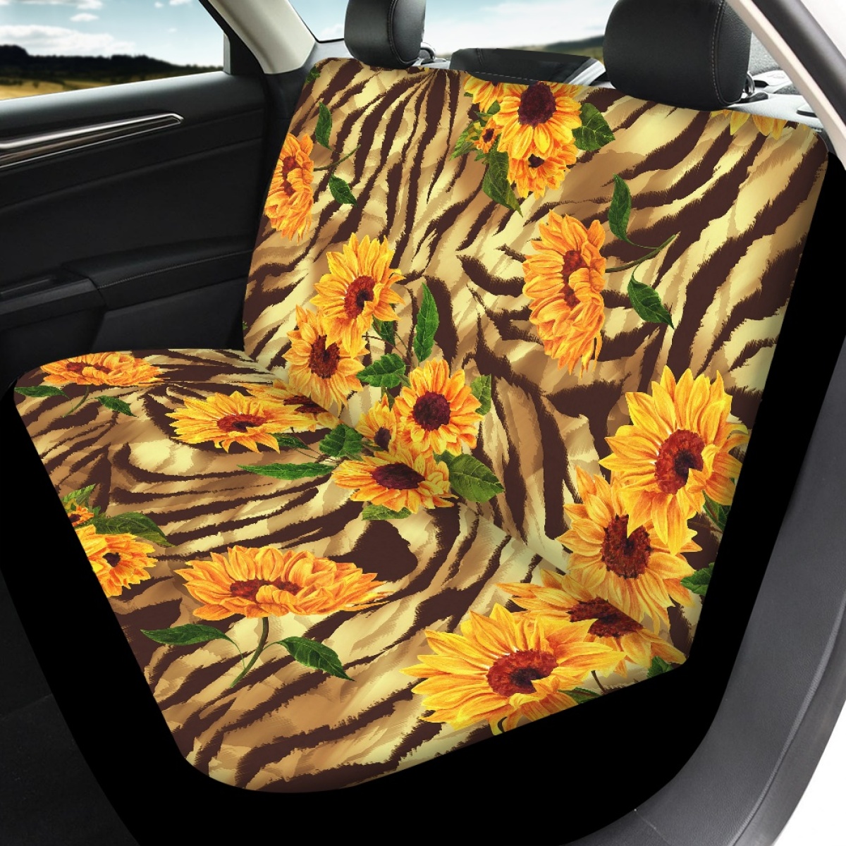 Full Set of Leopard Print Car Elastic Seat Covers Front and Rear Interior Floral - Picture 35 of 50