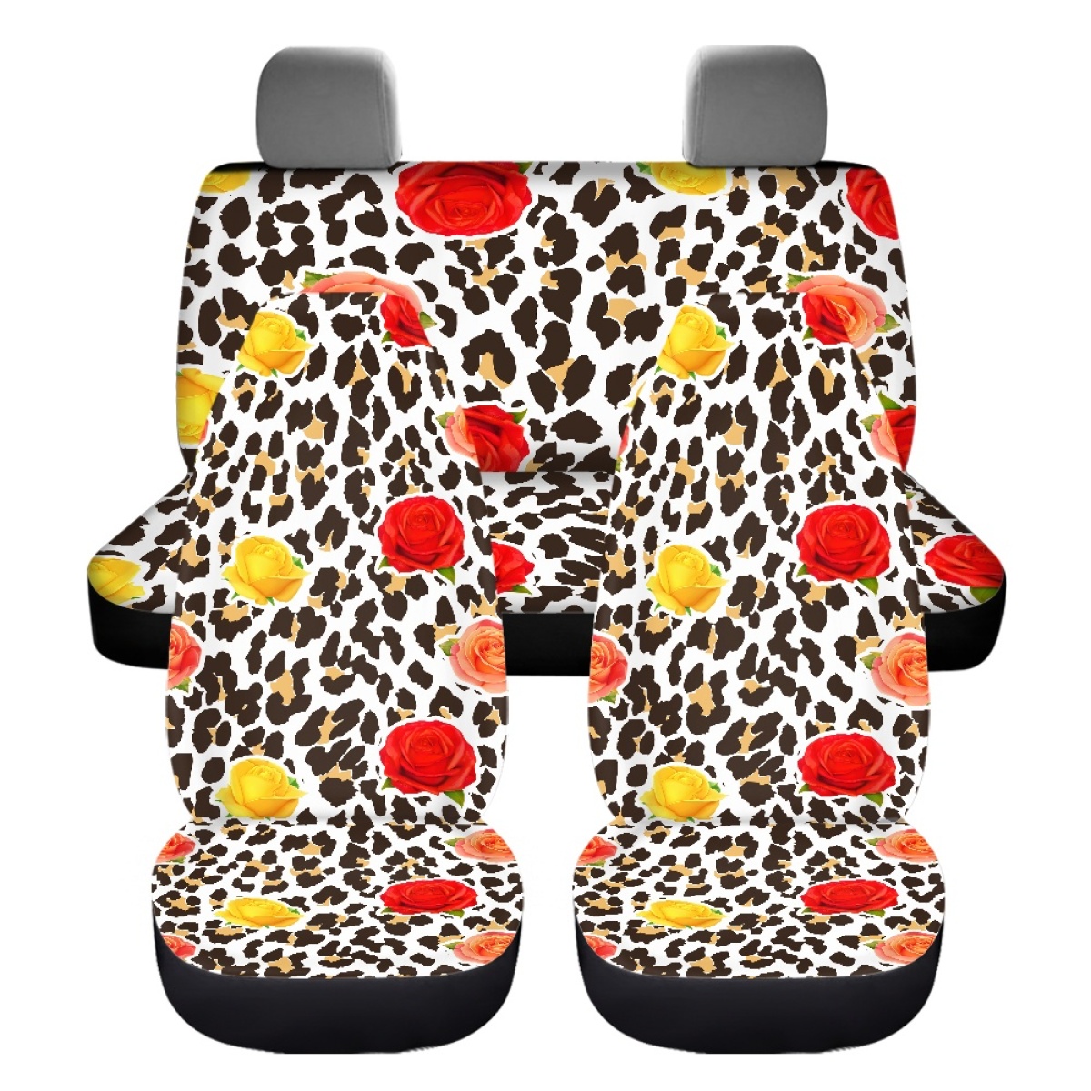 Full Set of Leopard Print Car Elastic Seat Covers Front and Rear Interior Floral - Picture 36 of 50