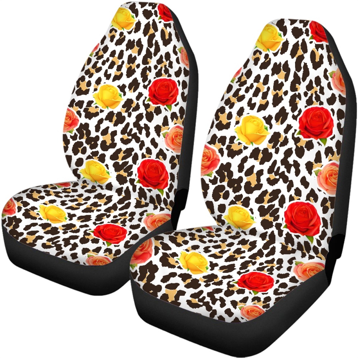 Full Set of Leopard Print Car Elastic Seat Covers Front and Rear Interior Floral - Picture 38 of 50