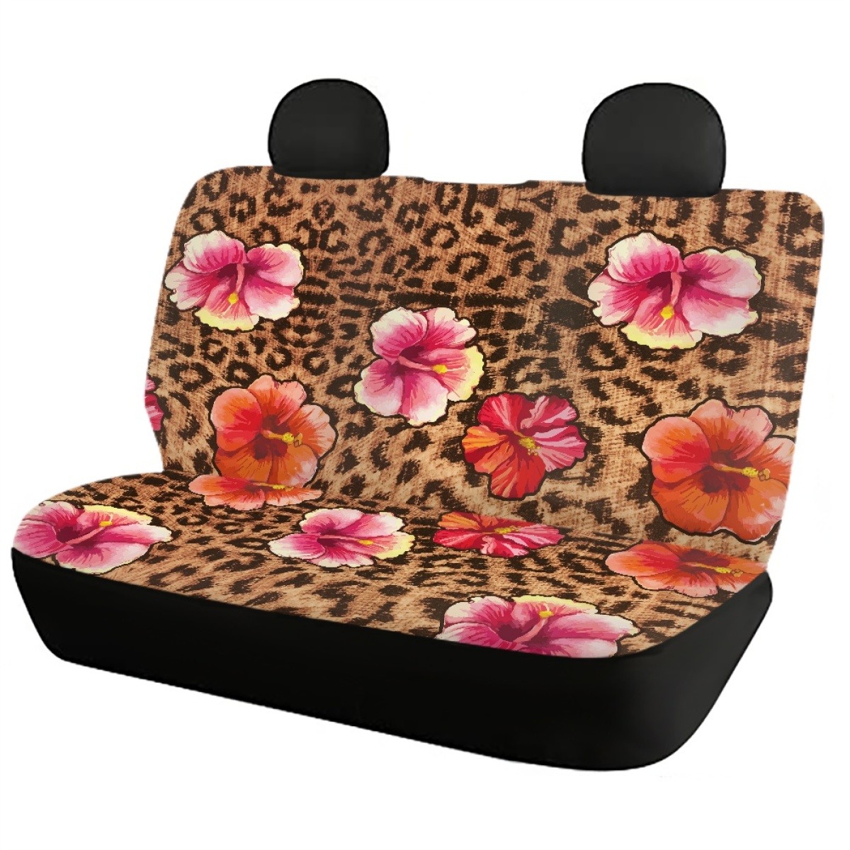 Full Set of Leopard Print Car Elastic Seat Covers Front and Rear Interior Floral - Picture 40 of 50