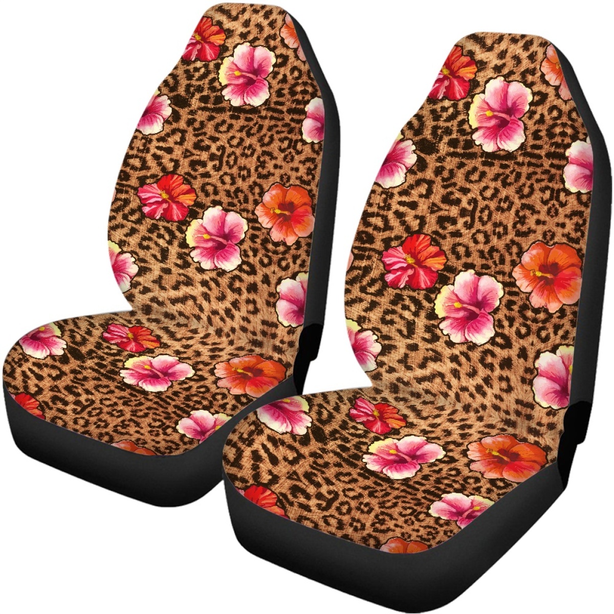 Full Set of Leopard Print Car Elastic Seat Covers Front and Rear Interior Floral - Picture 41 of 50