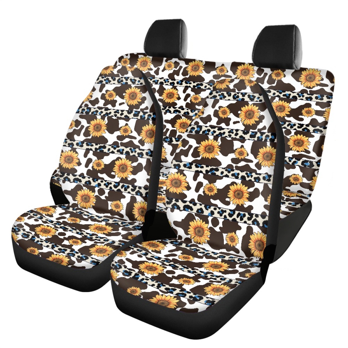 Full Set of Leopard Print Car Elastic Seat Covers Front and Rear Interior Floral - Picture 48 of 50