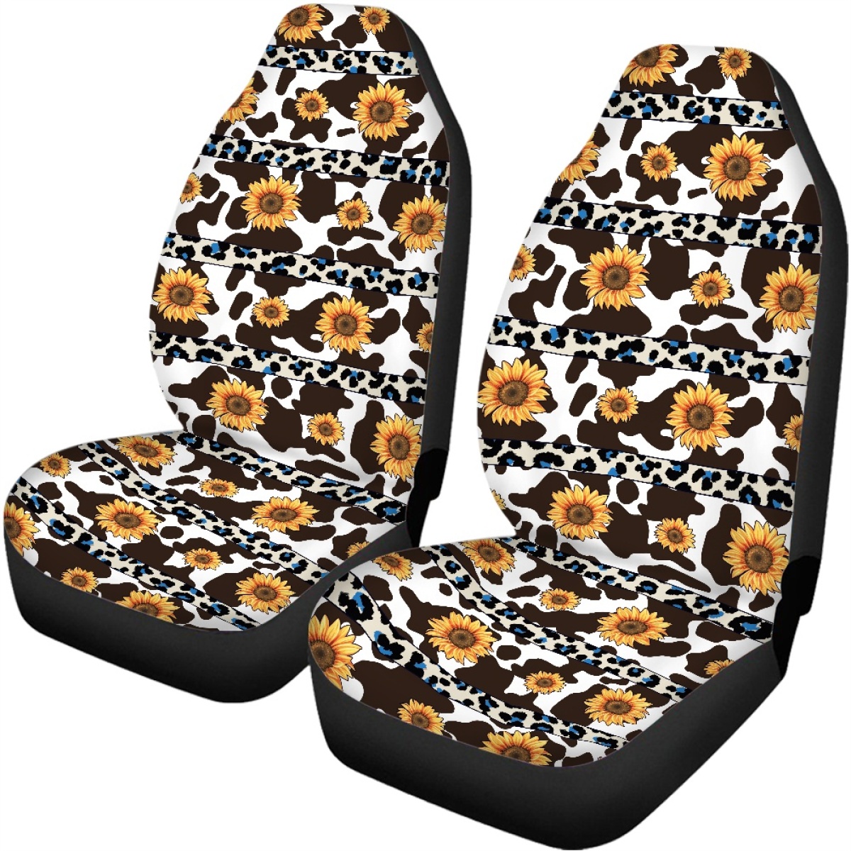 Full Set of Leopard Print Car Elastic Seat Covers Front and Rear Interior Floral - Picture 50 of 50