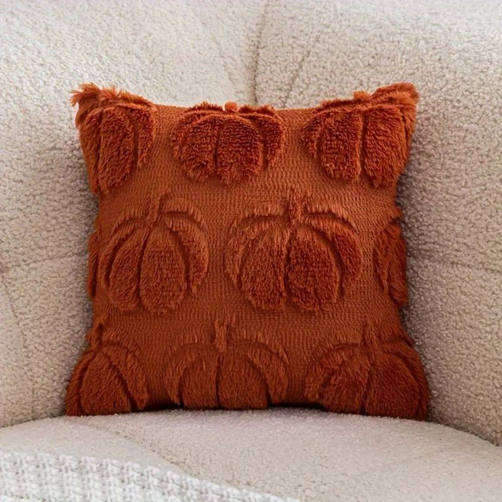 Set of 2 Fall Pillow Covers 20x20 - Soft Plush Faux Fur Pumpkin Decorative Cases - Picture 23 of 61