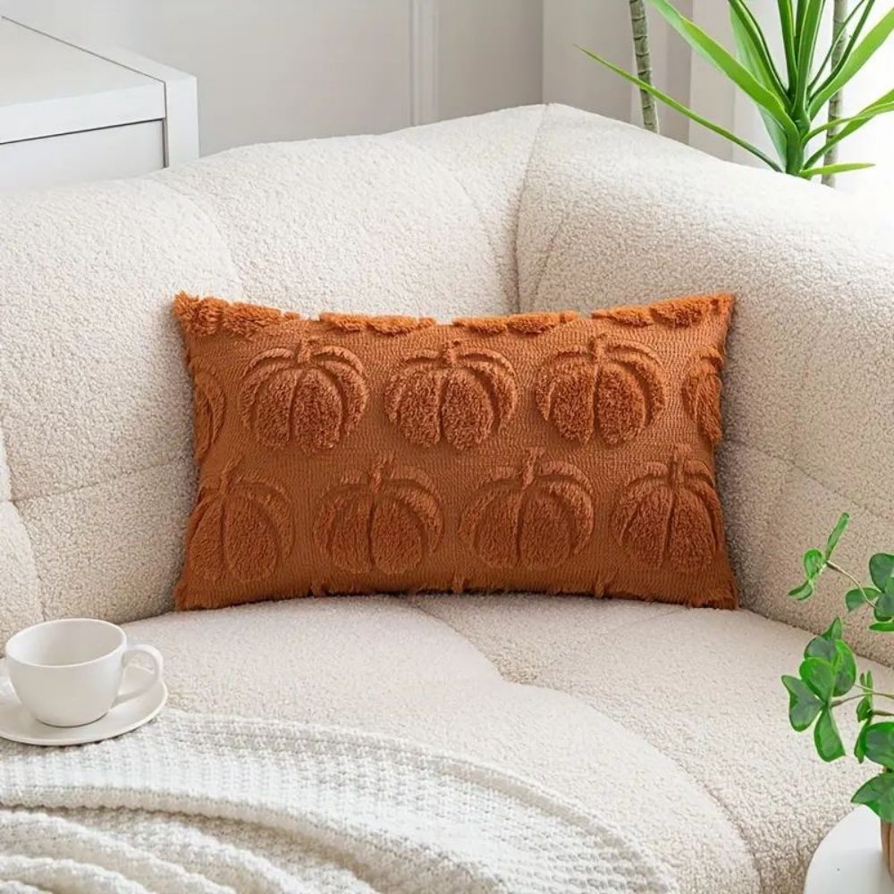 Set of 2 Fall Pillow Covers 20x20 - Soft Plush Faux Fur Pumpkin Decorative Cases - Picture 30 of 61