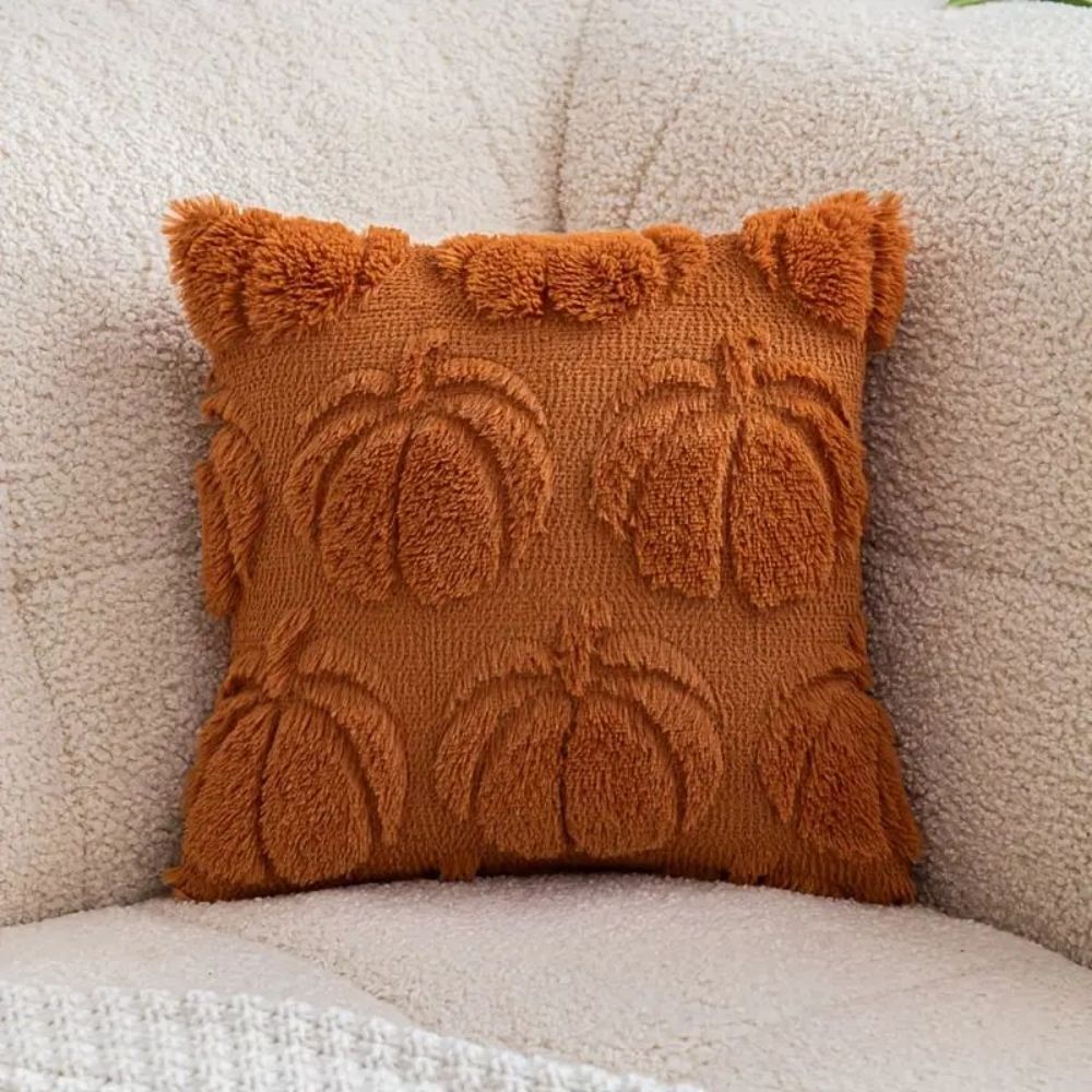 Set of 2 Fall Pillow Covers 20x20 - Soft Plush Faux Fur Pumpkin Decorative Cases - Picture 29 of 61