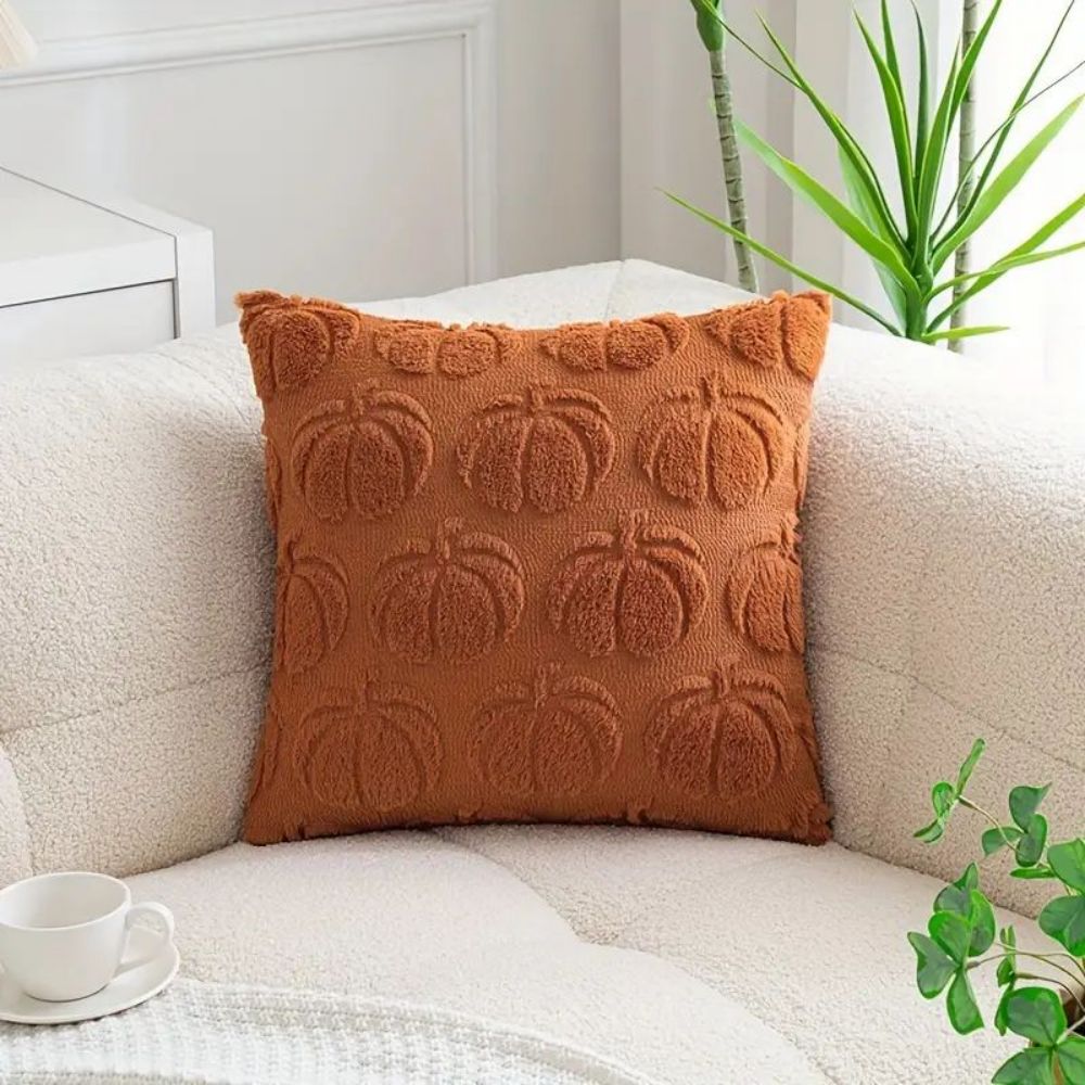 Set of 2 Fall Pillow Covers 20x20 - Soft Plush Faux Fur Pumpkin Decorative Cases - Picture 31 of 61