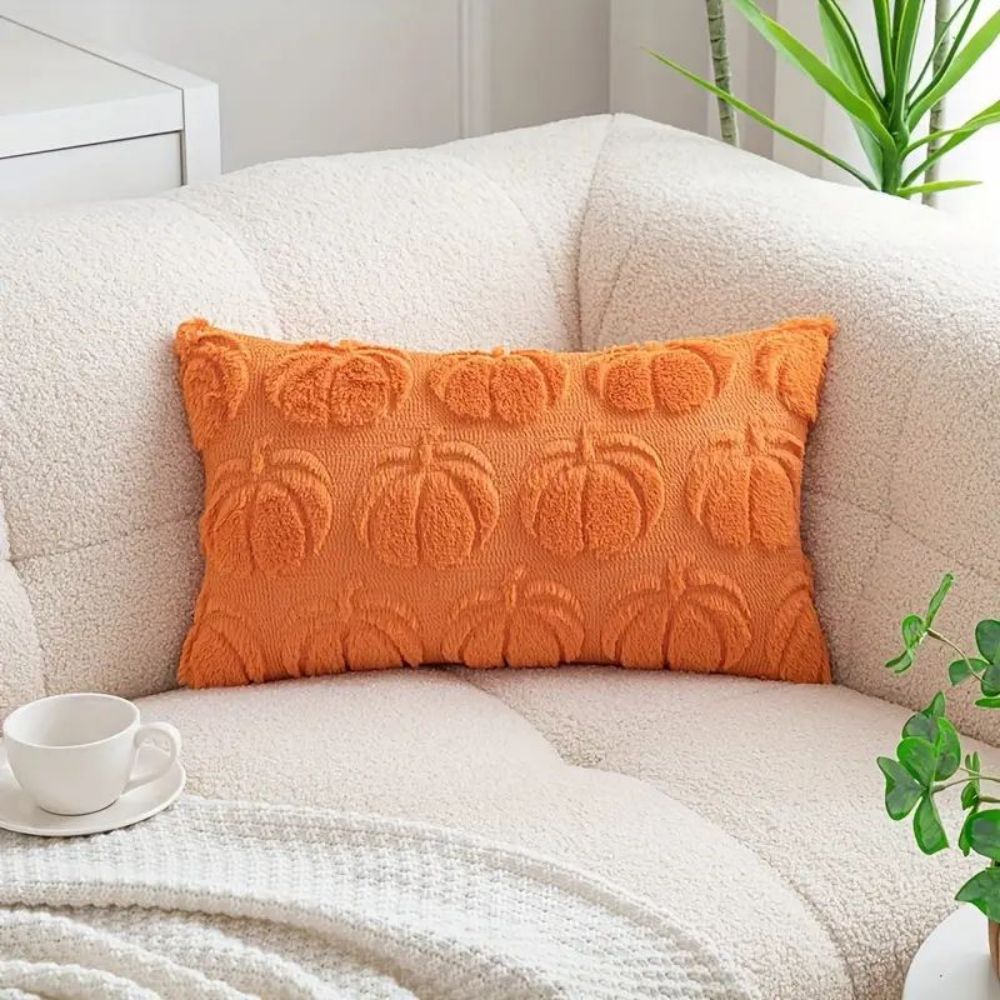 Set of 2 Fall Pillow Covers 20x20 - Soft Plush Faux Fur Pumpkin Decorative Cases - Picture 45 of 61