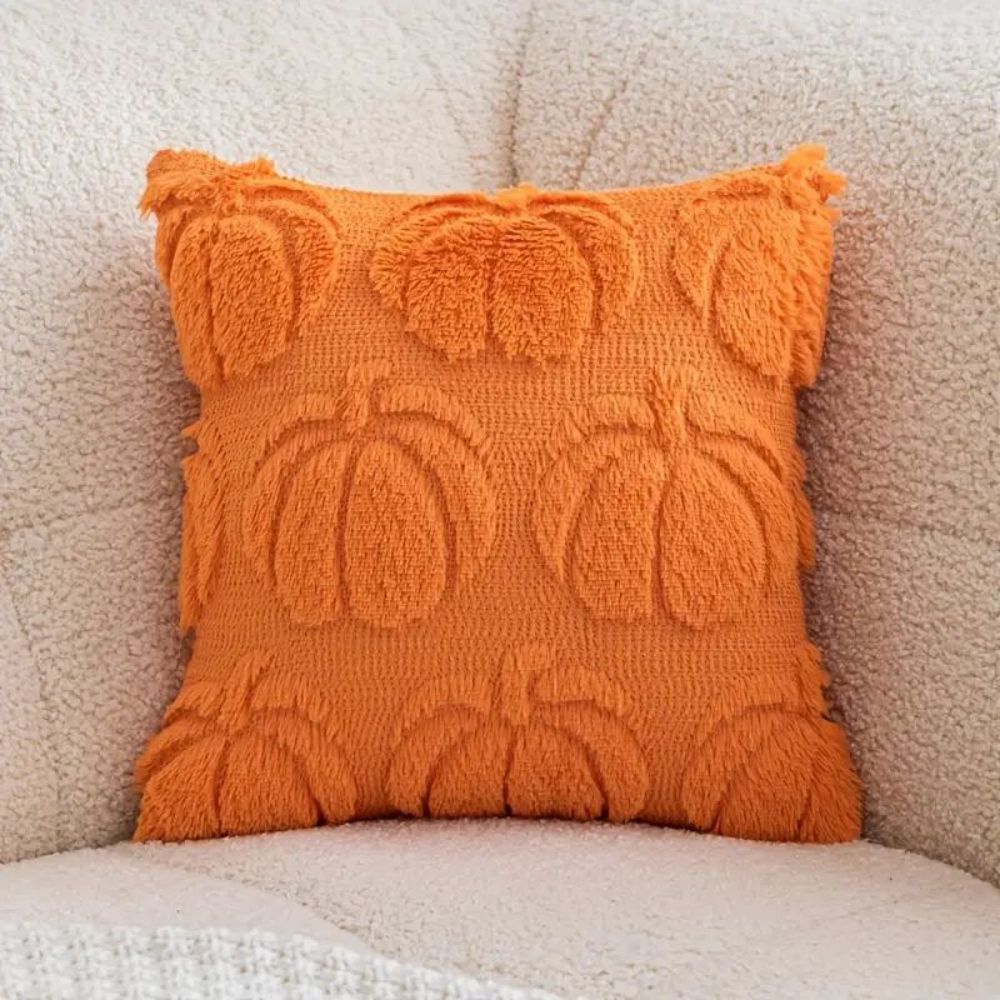 Set of 2 Fall Pillow Covers 20x20 - Soft Plush Faux Fur Pumpkin Decorative Cases - Picture 44 of 61