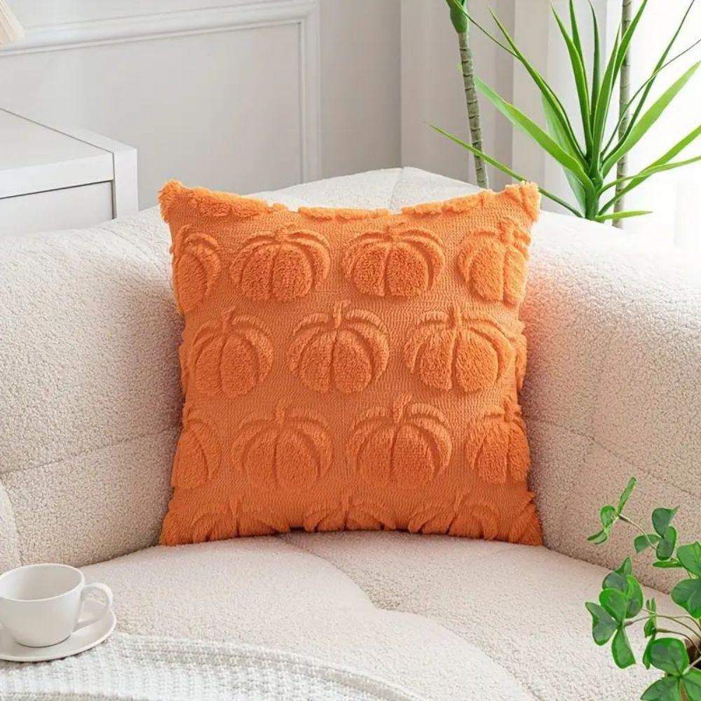 Set of 2 Fall Pillow Covers 20x20 - Soft Plush Faux Fur Pumpkin Decorative Cases - Picture 46 of 61