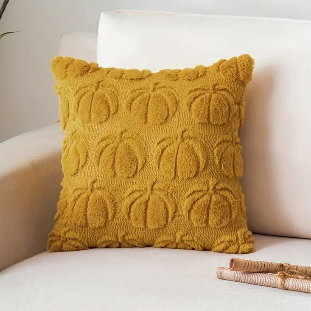 Set of 2 Fall Pillow Covers 20x20 - Soft Plush Faux Fur Pumpkin Decorative Cases - Picture 50 of 61