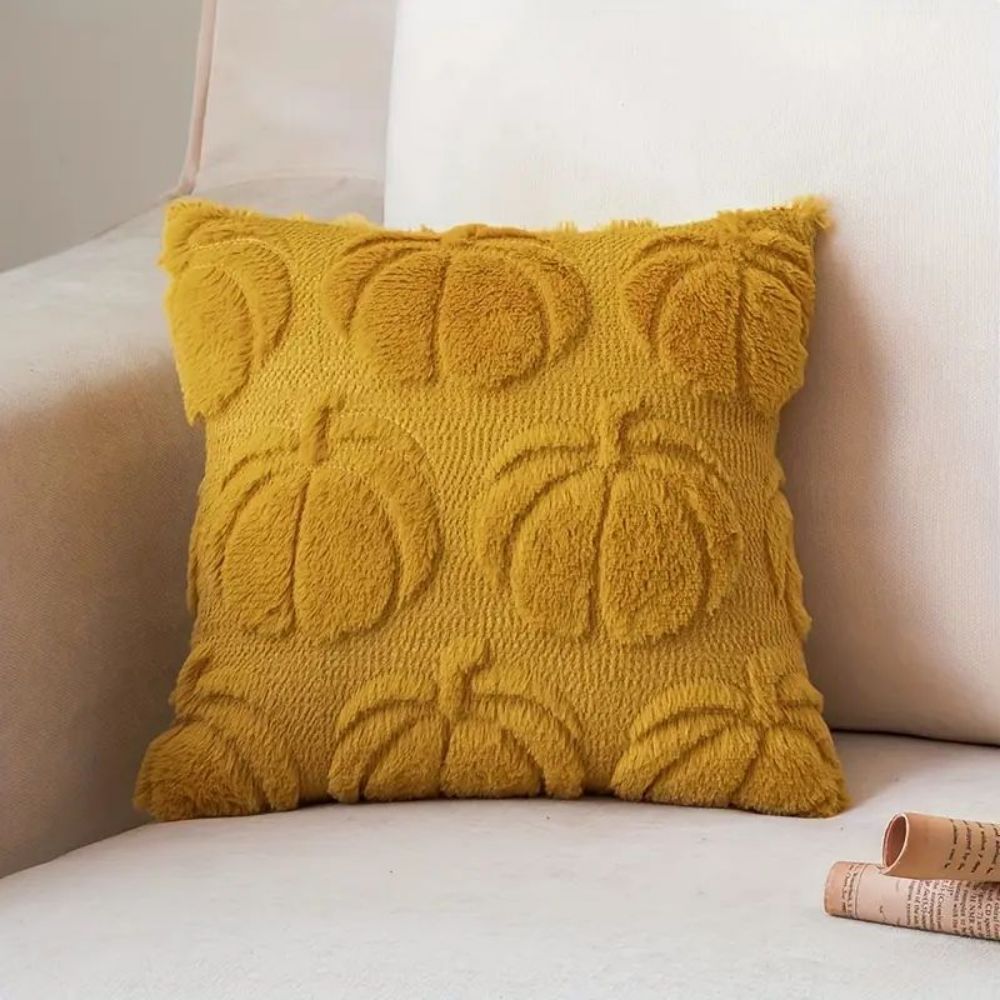 Set of 2 Fall Pillow Covers 20x20 - Soft Plush Faux Fur Pumpkin Decorative Cases - Picture 52 of 61