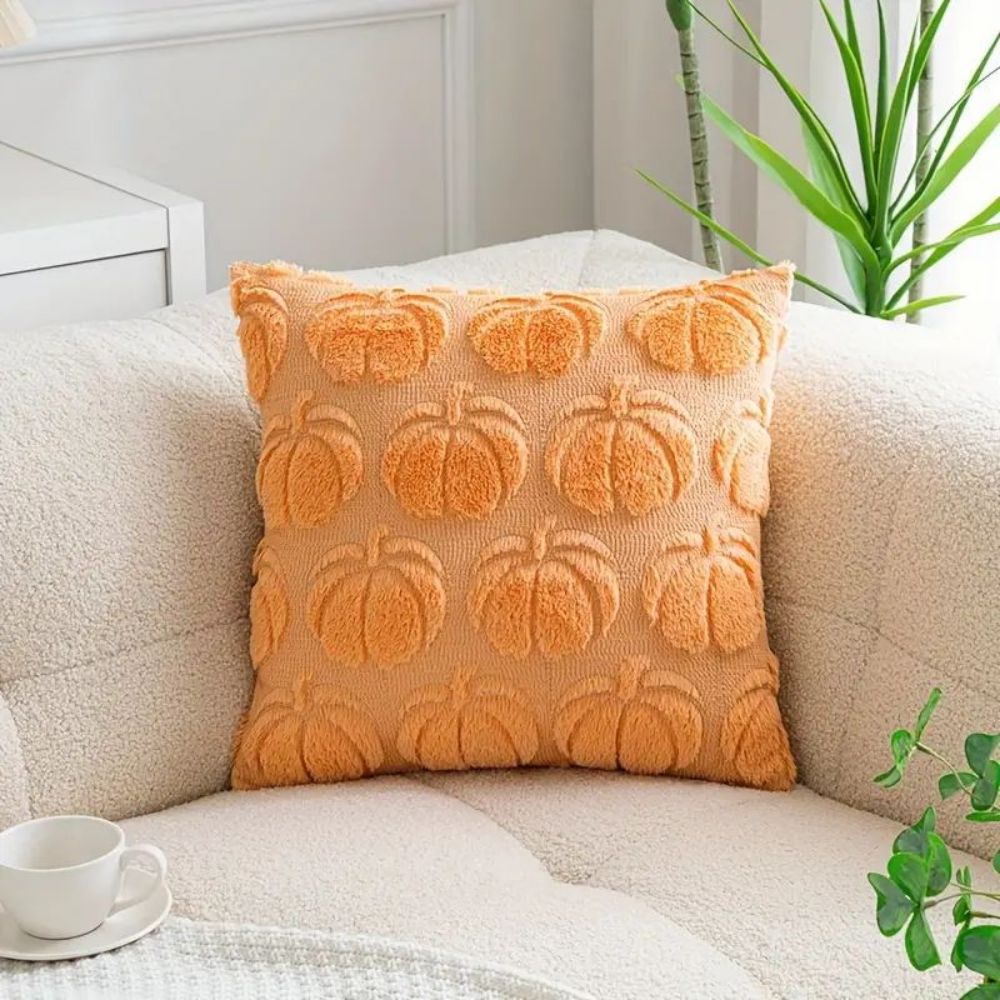 Set of 2 Fall Pillow Covers 20x20 - Soft Plush Faux Fur Pumpkin Decorative Cases - Picture 58 of 61