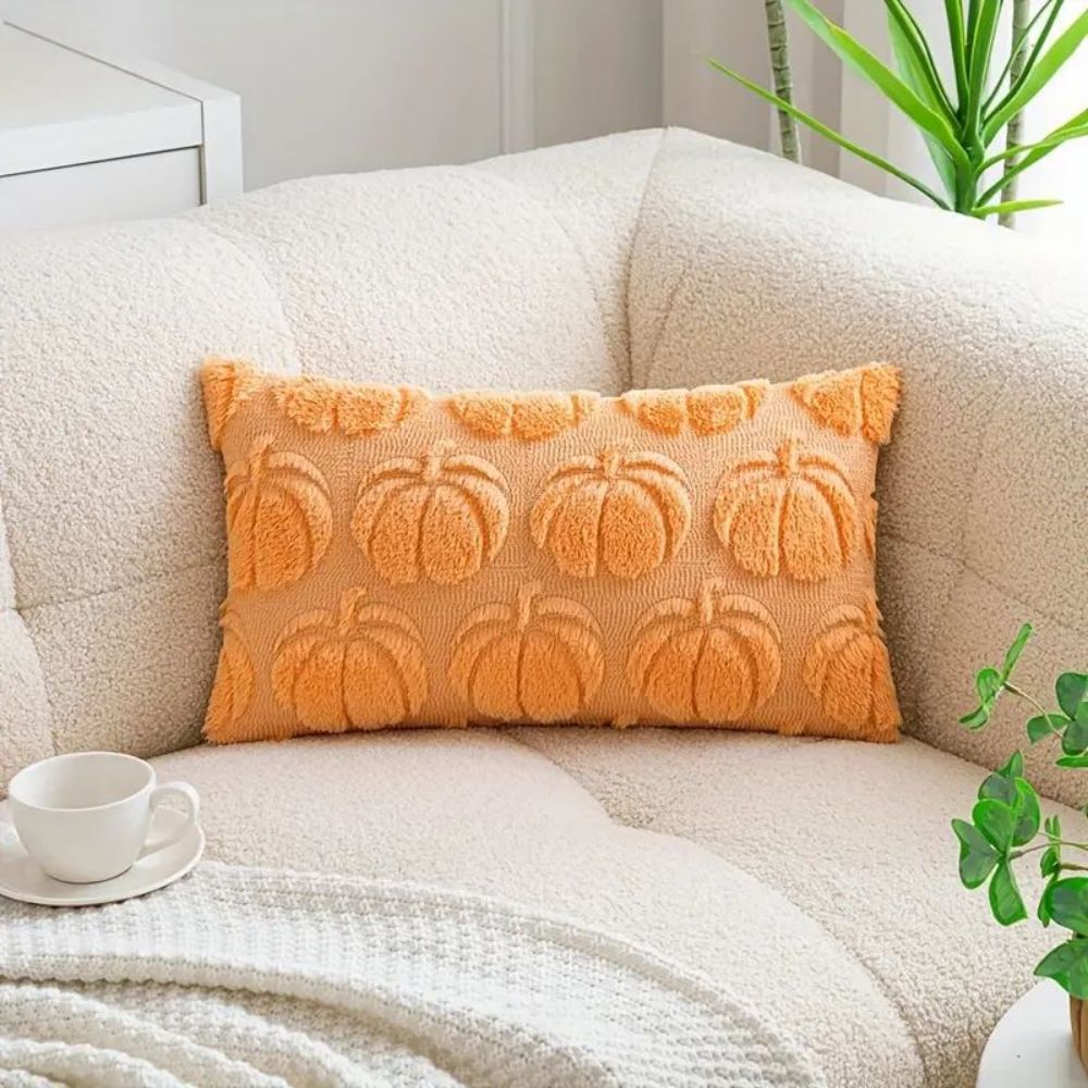 Set of 2 Fall Pillow Covers 20x20 - Soft Plush Faux Fur Pumpkin Decorative Cases - Picture 57 of 61