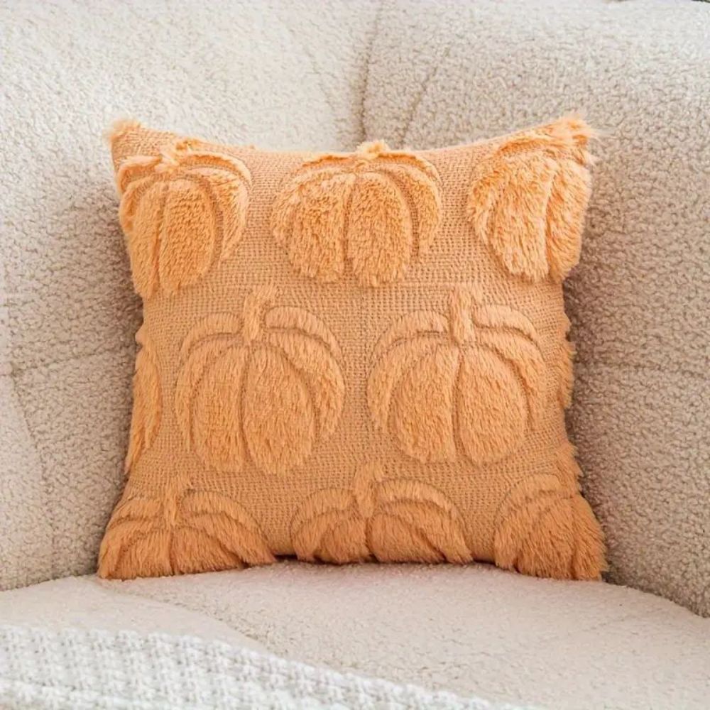 Set of 2 Fall Pillow Covers 20x20 - Soft Plush Faux Fur Pumpkin Decorative Cases - Picture 56 of 61