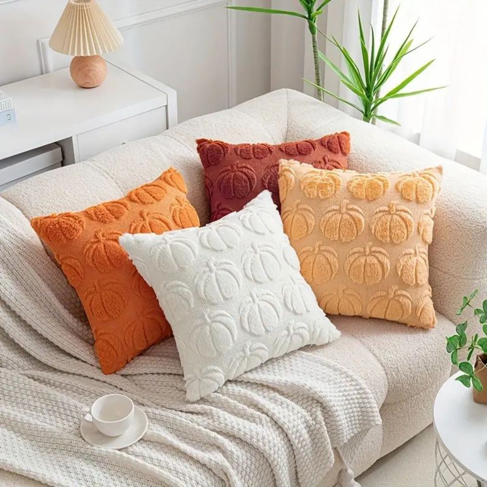 Set of 2 Fall Pillow Covers 20x20 - Soft Plush Faux Fur Pumpkin Decorative Cases - Picture 41 of 61