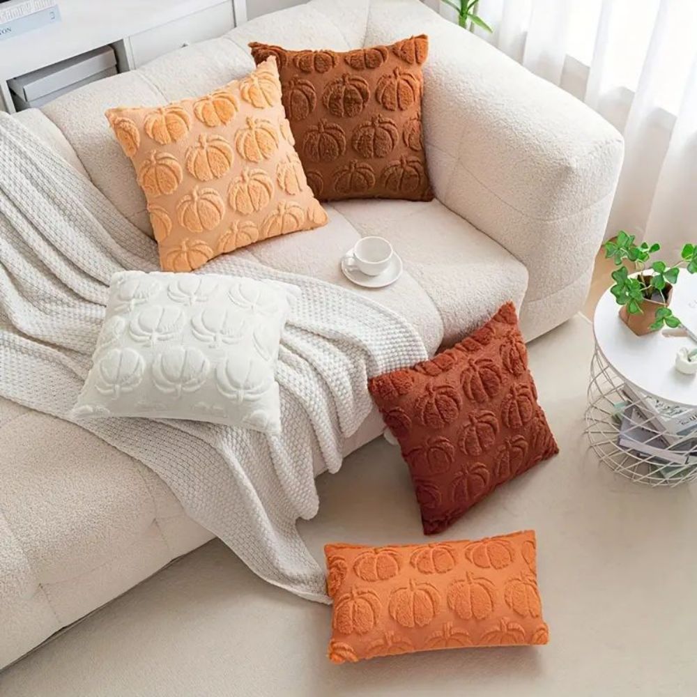 Set of 2 Fall Pillow Covers 20x20 - Soft Plush Faux Fur Pumpkin Decorative Cases - Picture 42 of 61
