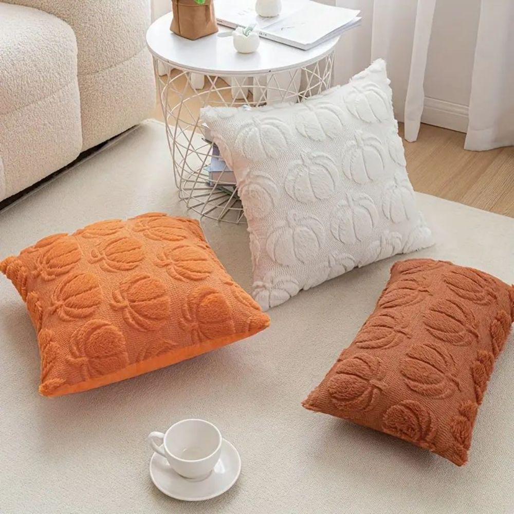Set of 2 Fall Pillow Covers 20x20 - Soft Plush Faux Fur Pumpkin Decorative Cases - Picture 43 of 61