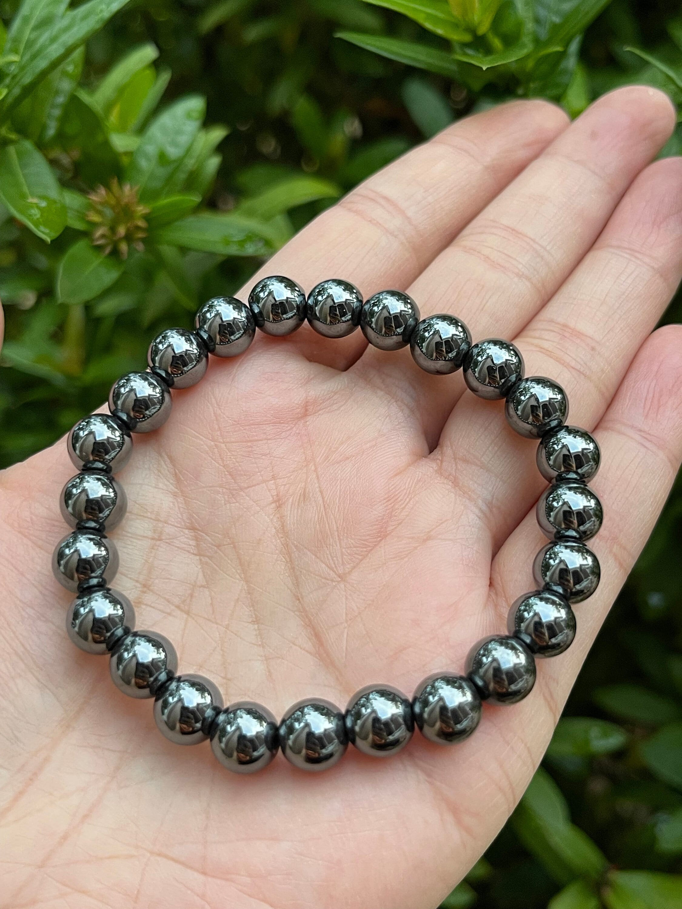 A++ Hematite Crystal Bead Bracelet 8mm Genuine Hematite Gemstone Bracelet Gift - Picture 10 of 12