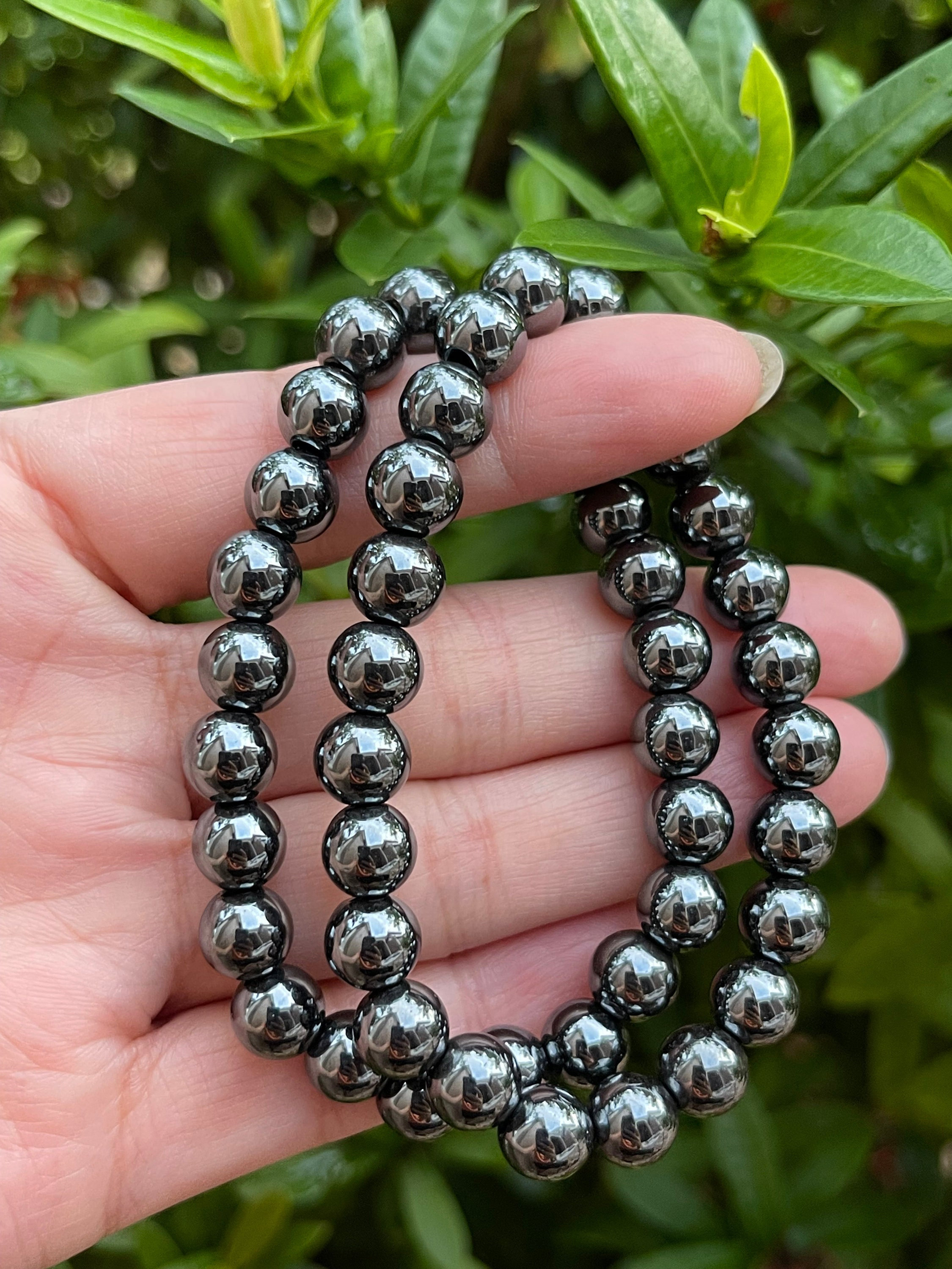A++ Hematite Crystal Bead Bracelet 8mm Genuine Hematite Gemstone Bracelet Gift - Picture 11 of 12