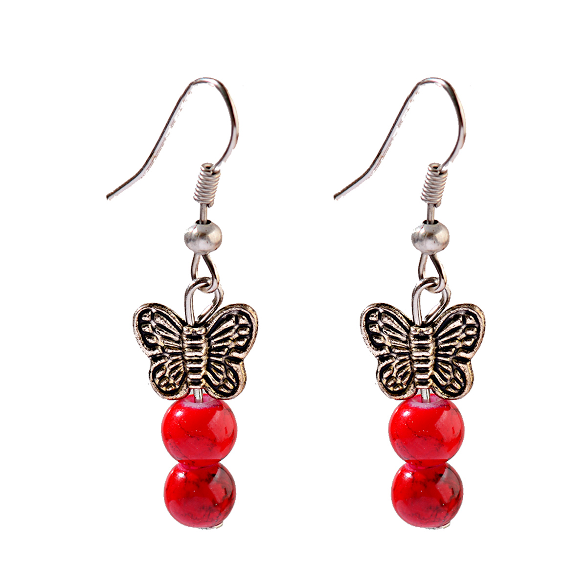Turquoise Butterfly Drop Earrings for Women Vintage Stone Beads Earrings Jewelry - Picture 4 of 7