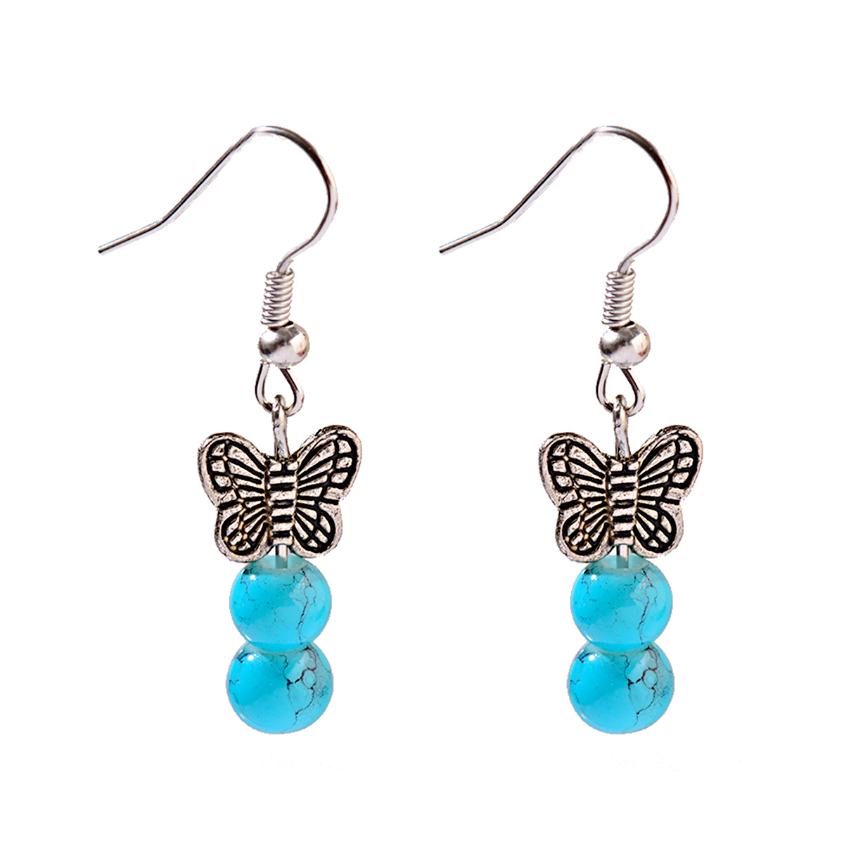 Turquoise Butterfly Drop Earrings for Women Vintage Stone Beads Earrings Jewelry - Picture 6 of 7