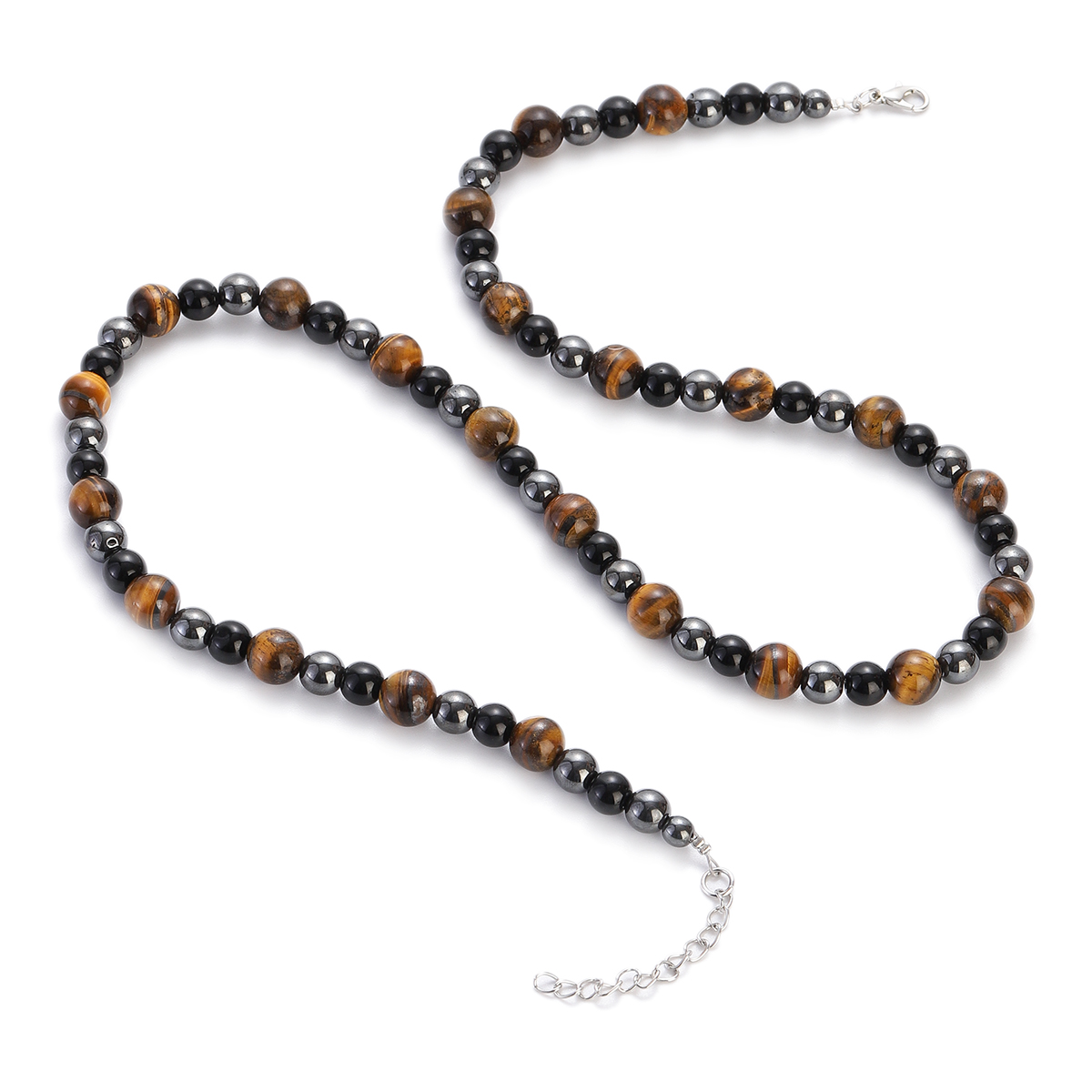 Triple Protection Men's Necklaces Tiger Eye Hematite Stone Beaded Bracelet Set