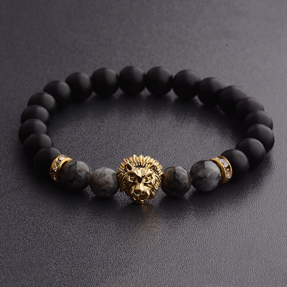 Gold Lion Head Bracelets for Men Healing Natural Stone Beaded Handmade Bracelet