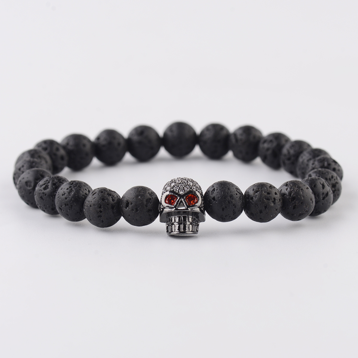 Gothic Skull Bracelet Healing Black Lava Stone Beaded Bracelet Viking Jewelry