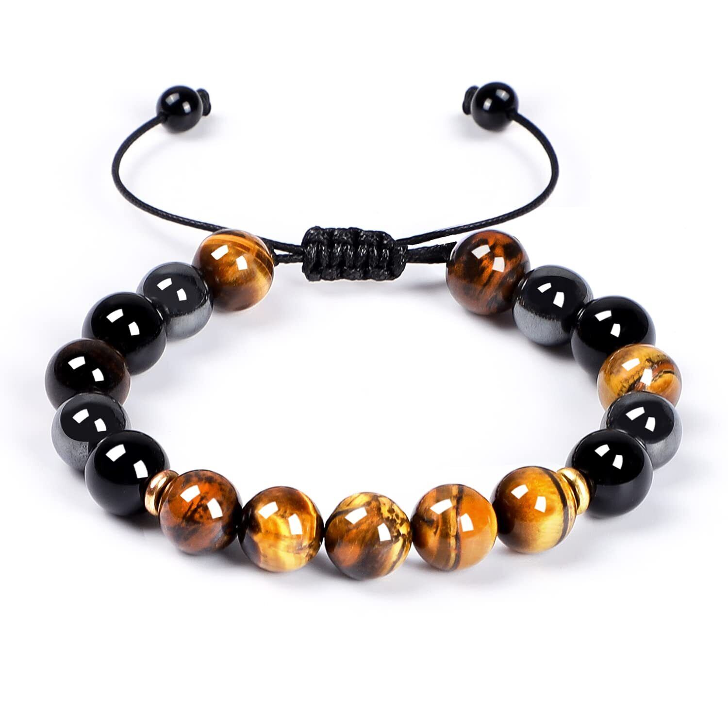 Men 8mm Tiger Eye Matte Onyx Beaded Bracelet Energy Healings Adjustable Bracelet