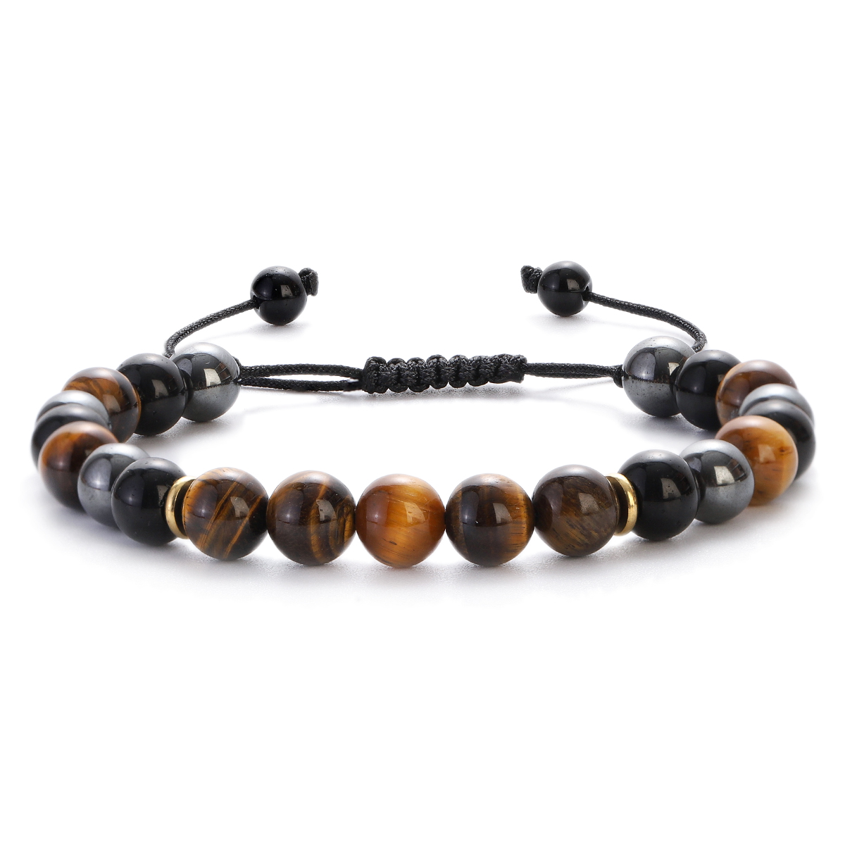 Men 8mm Tiger Eye Matte Onyx Beaded Bracelet Energy Healings Adjustable Bracelet