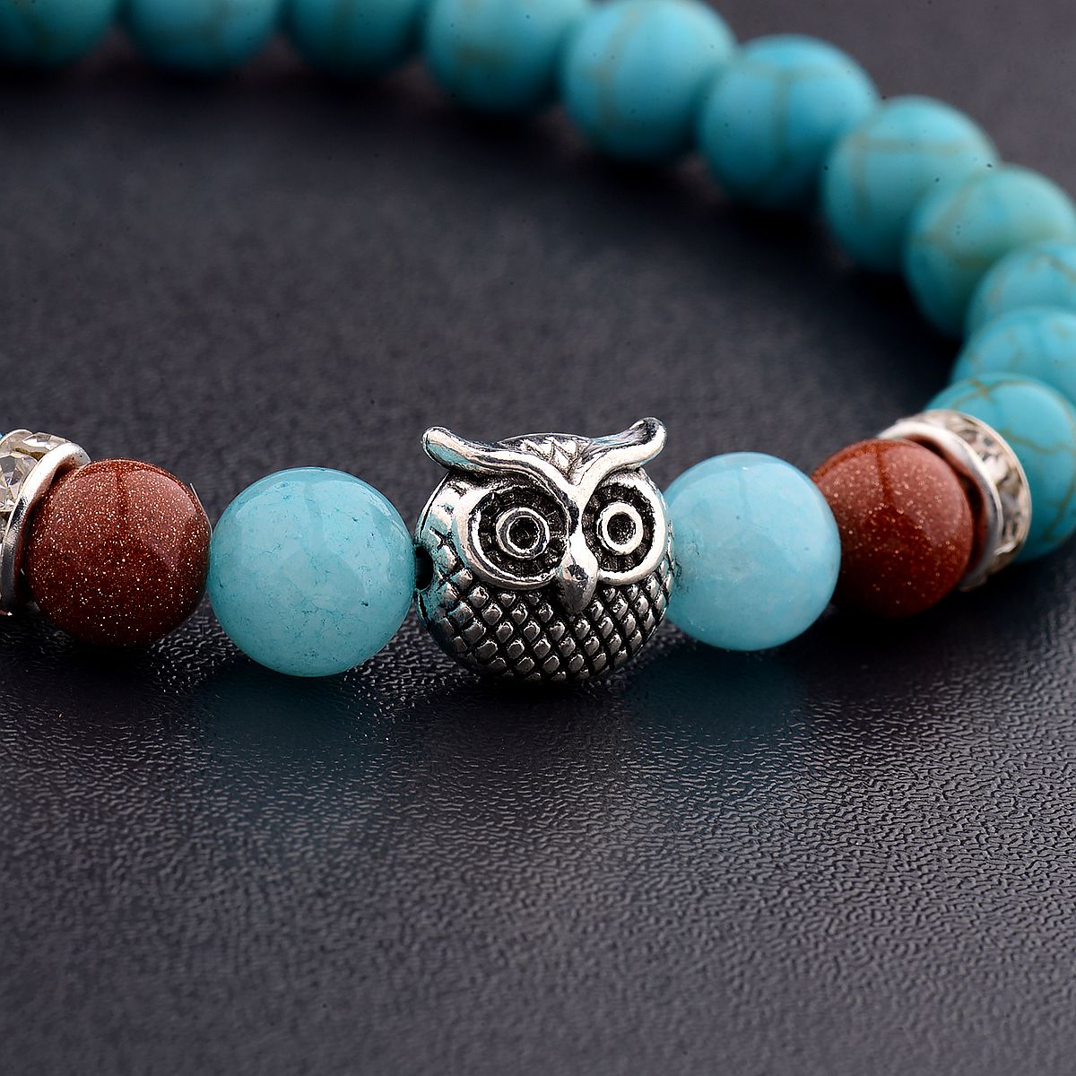 Women Men Owl Bracelets Healing Crystals Spiritual Energy Beaded Bracelets Gift