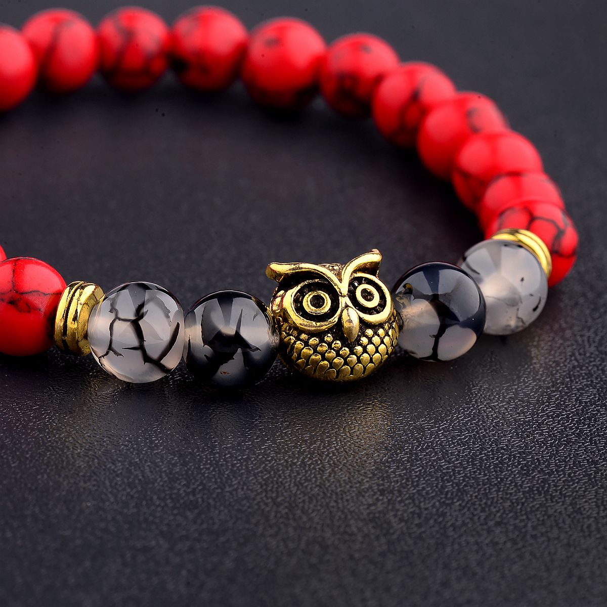 Women Men Owl Bracelets Healing Crystals Spiritual Energy Beaded Bracelets Gift