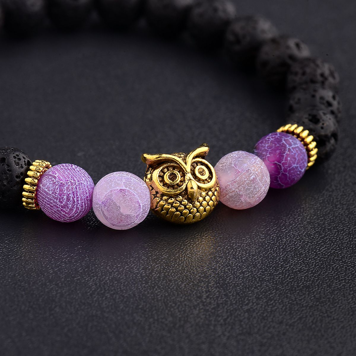 Women Men Owl Bracelets Healing Crystals Spiritual Energy Beaded Bracelets Gift