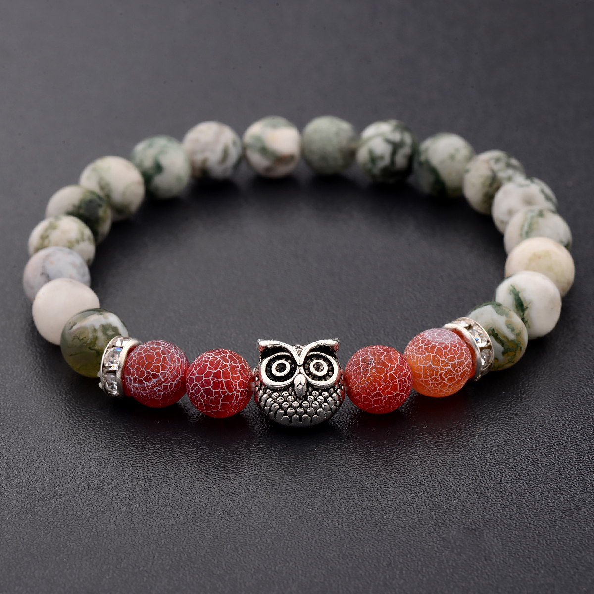 Women Men Owl Bracelets Healing Crystals Spiritual Energy Beaded Bracelets Gift