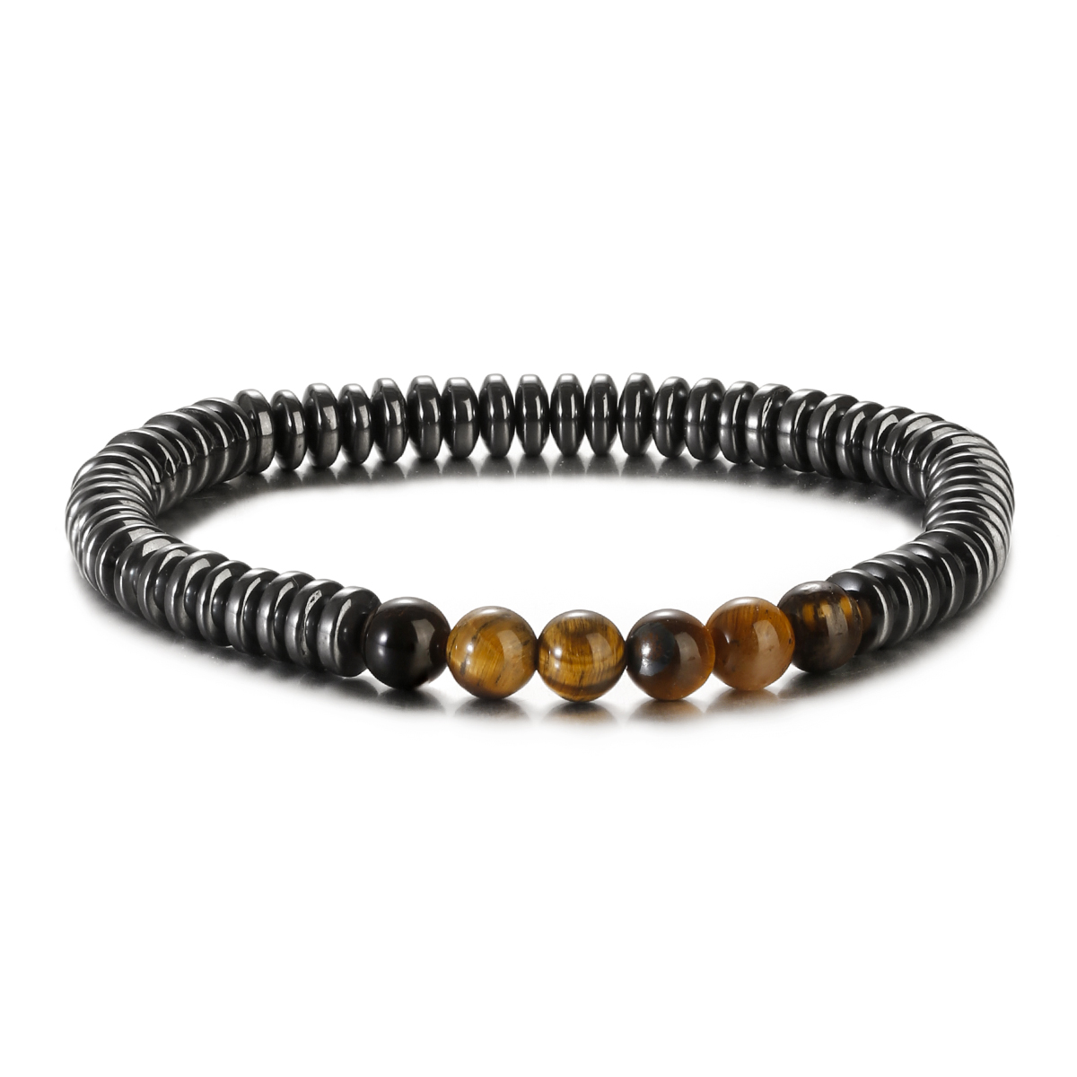 Men's Fashion Gothic Bracelets Tiger Eye Hematite Stone Beaded Bracelet Gift