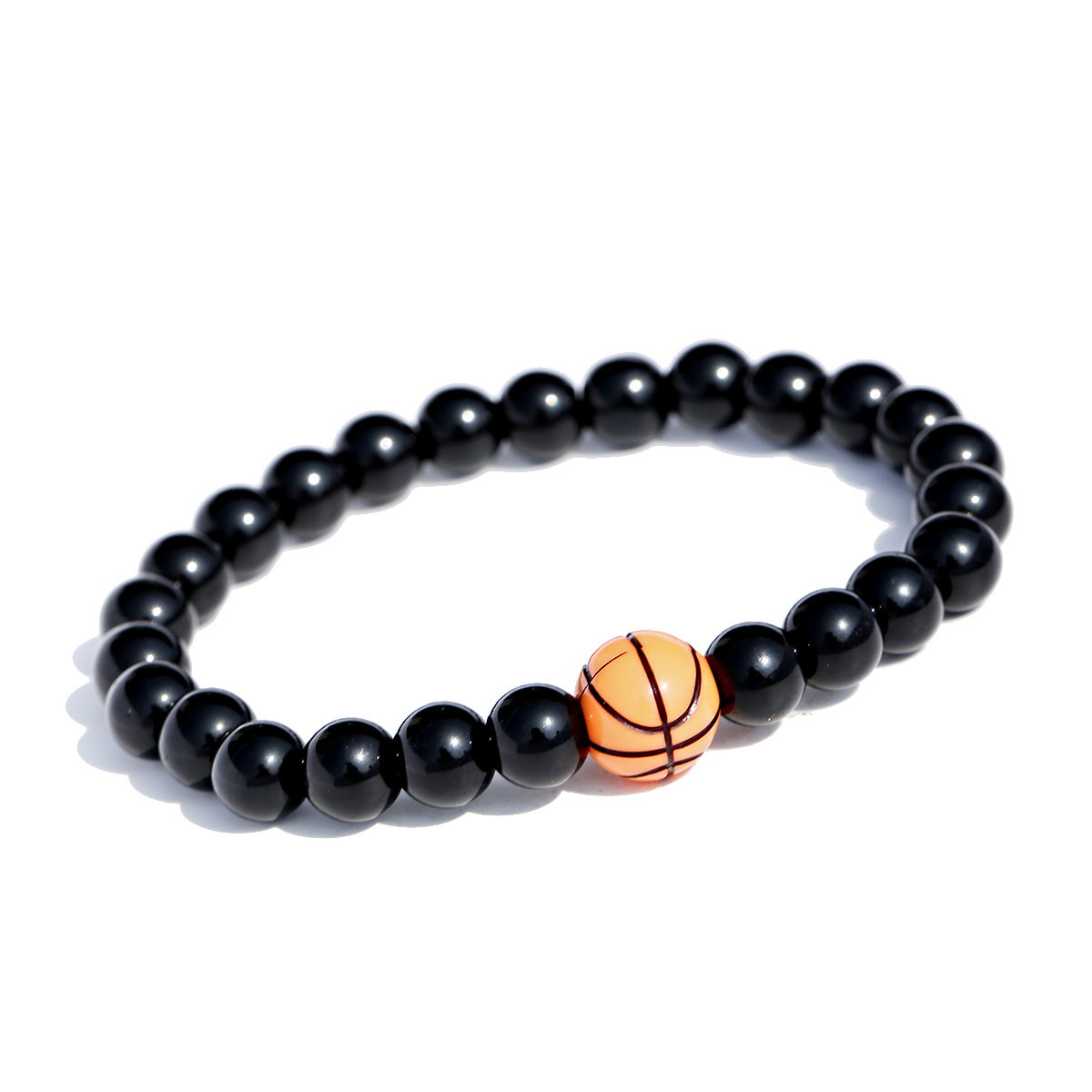 Basketball Black Obsidian Stone Beaded Fashion Bracelets Charm Bracelet for Men