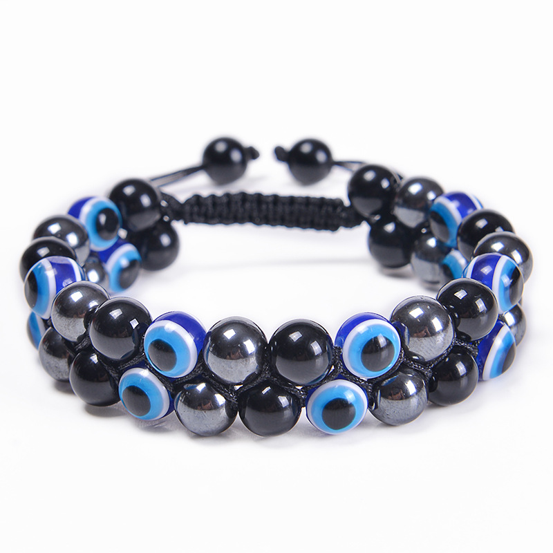 Triple Protection Bracelet Blue Tiger Eye Black Obsidian Hematite Men Bracelet