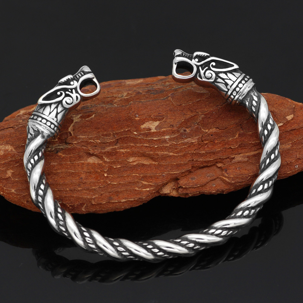 Viking Men Cuff Bracelets Silver Cuff Bracelet Retro Twisted Braided Open Bangle - Picture 16 of 28