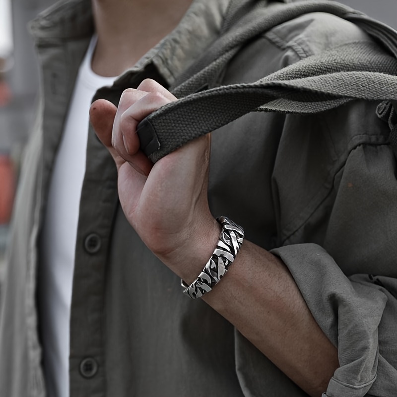 Viking Men Cuff Bracelets Silver Cuff Bracelet Retro Twisted Braided Open Bangle - Picture 19 of 28
