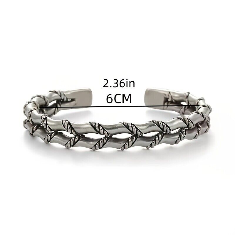 Viking Men Cuff Bracelets Silver Cuff Bracelet Retro Twisted Braided Open Bangle - Picture 25 of 28