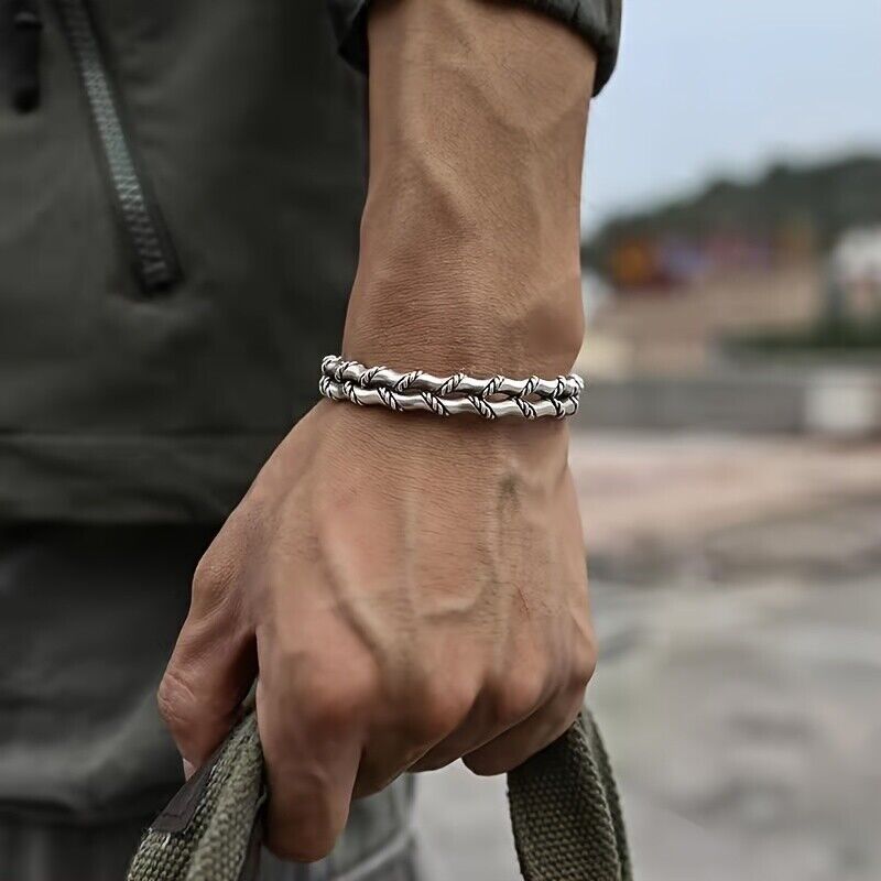 Viking Men Cuff Bracelets Silver Cuff Bracelet Retro Twisted Braided Open Bangle - Picture 23 of 28