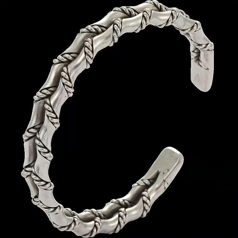Viking Men Cuff Bracelets Silver Cuff Bracelet Retro Twisted Braided Open Bangle - Picture 27 of 28