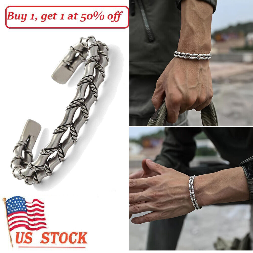 Viking Men Cuff Bracelets Silver Cuff Bracelet Retro Twisted Braided Open Bangle - Picture 28 of 28